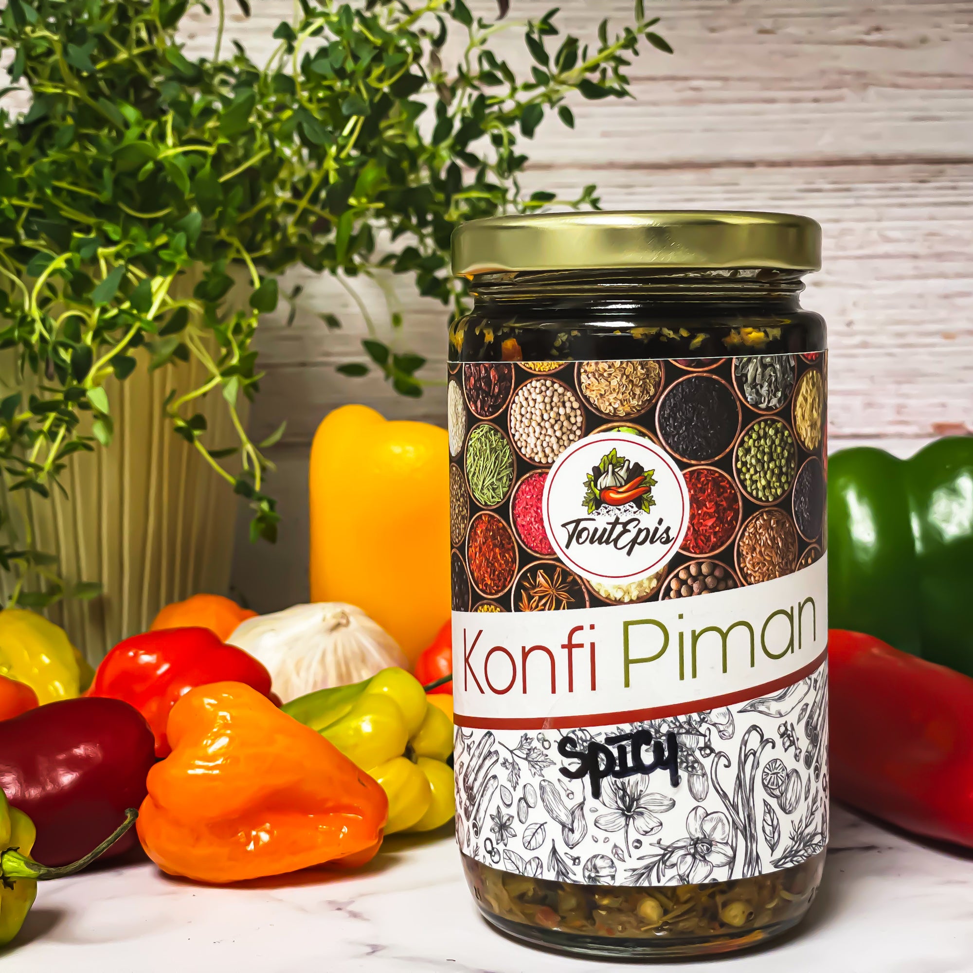 Jar with Konfi Piman label Spicy
